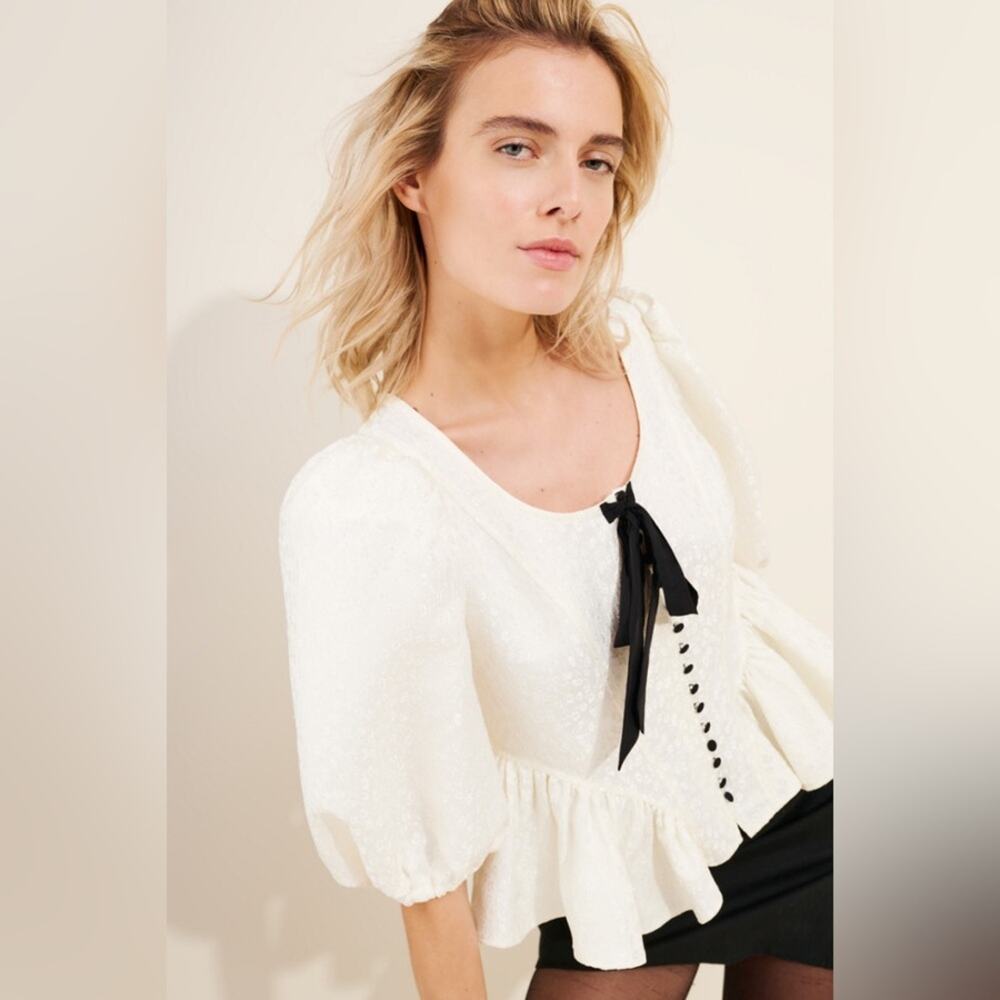 Free People NEW Pamela Bow Top in White Alyssum M - Picture 2 of 7